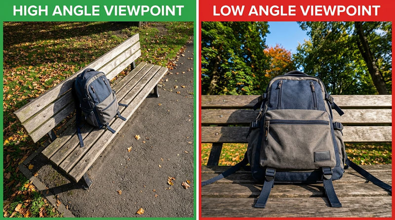 Comparison of the same subject photographed from a high angle and a low angle to show how perspective changes the image