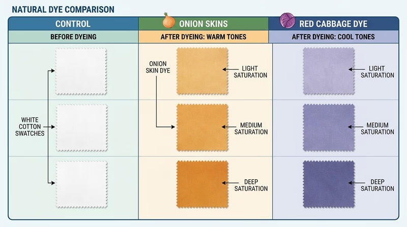 Cotton swatches showing different shades produced by two natural dye baths