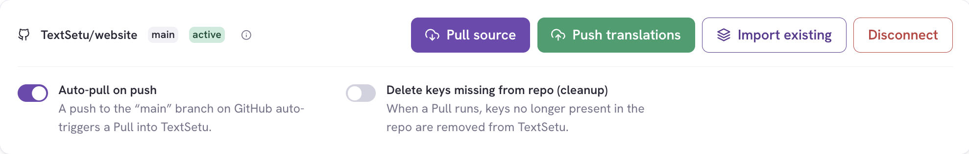 The GitHub Sync app connected to a repository