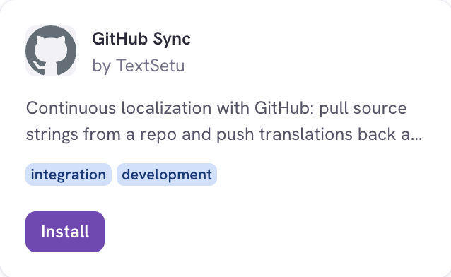 The GitHub Sync app card in the TextSetu App Store