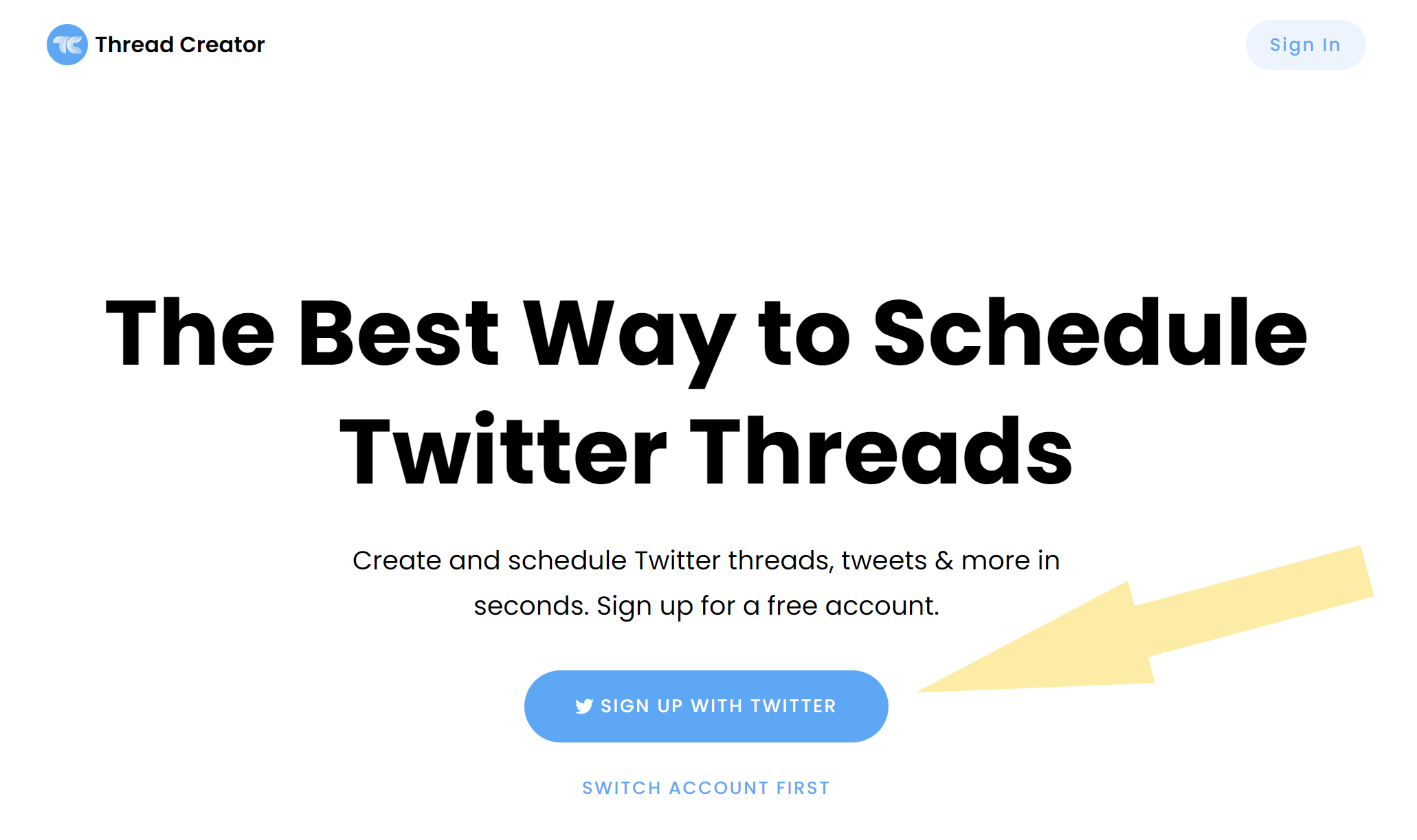 Screenshot showing the sign up with twitter button