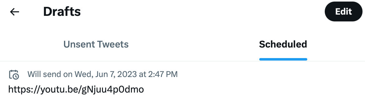 Screenshot showing your scheduled draft posts in Twitter