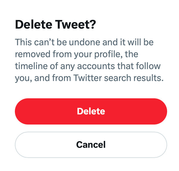 The pop-up prompt to delete the tweet.