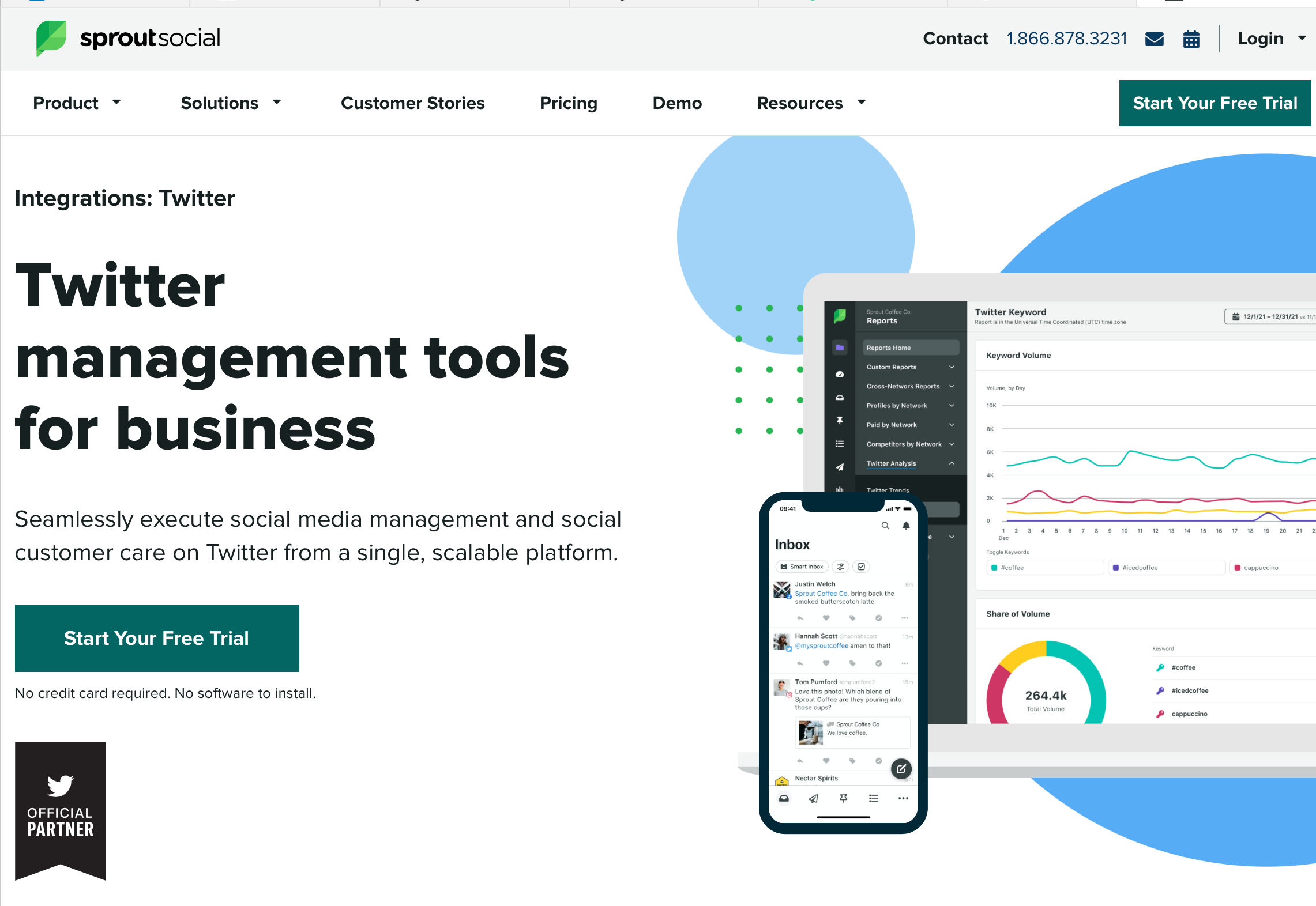 Screenshot of sproutsocial.com's website homepage