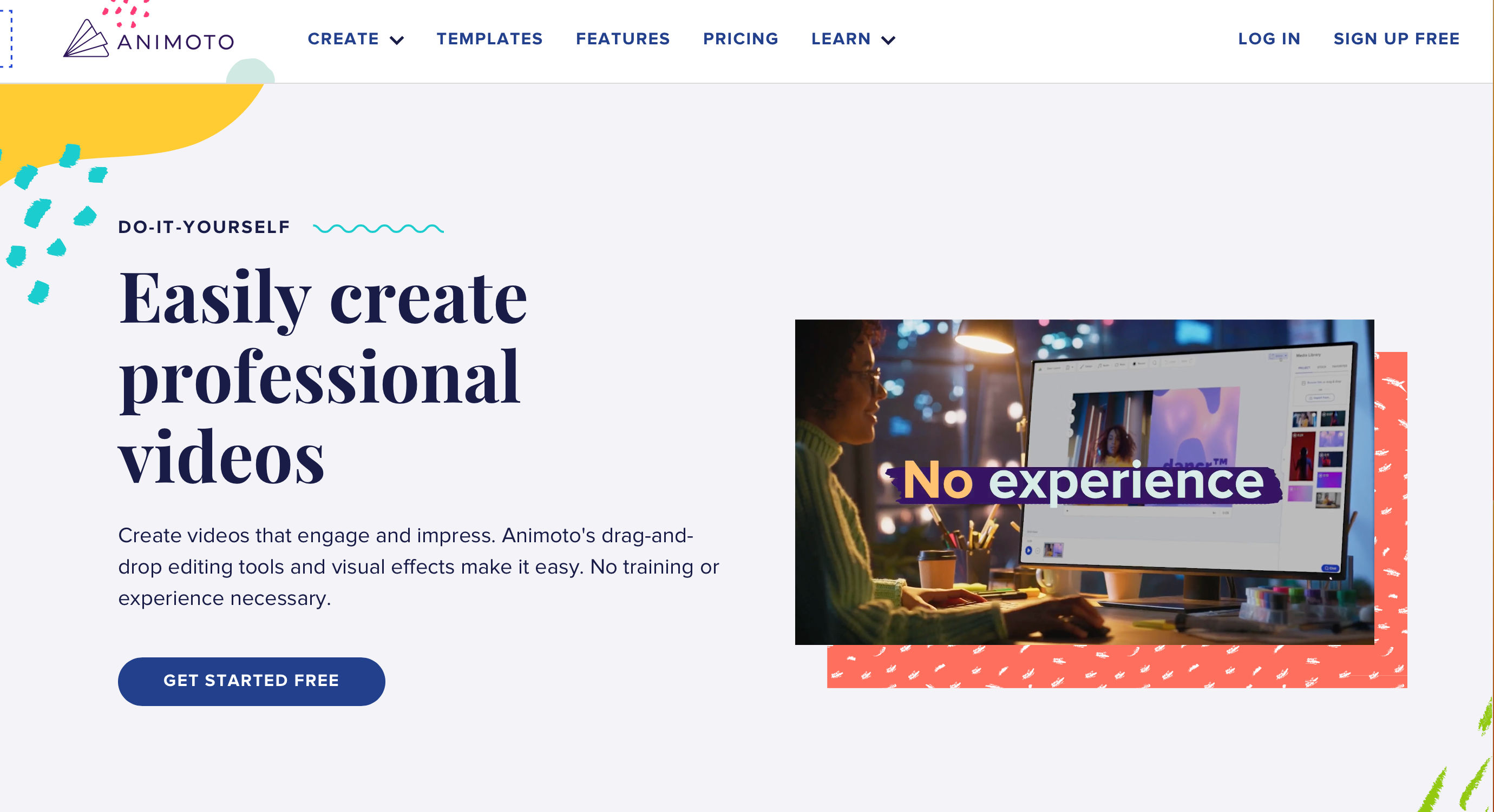 Screenshot of Animoto's homepage