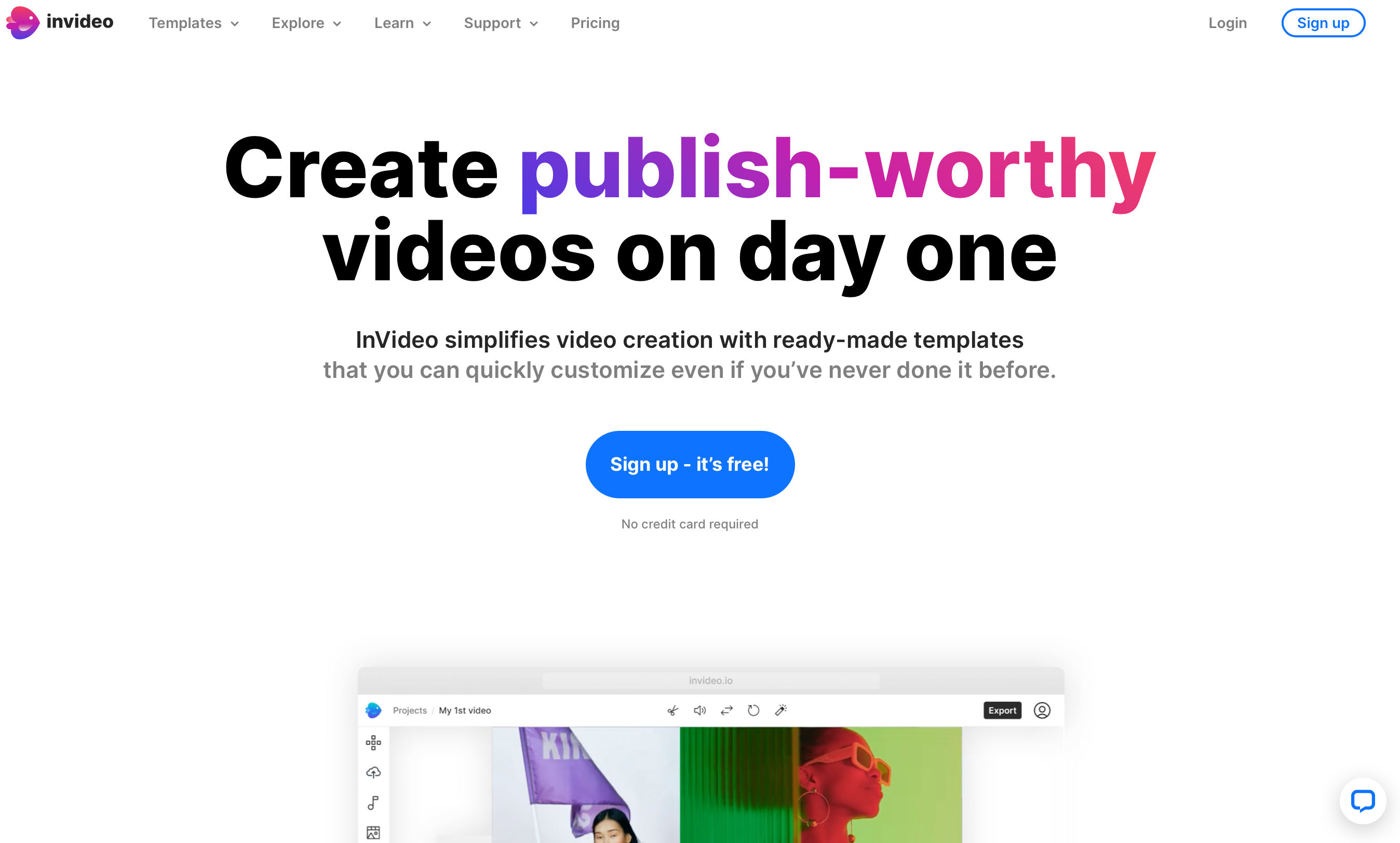 Screenshot of InVideo's homepage