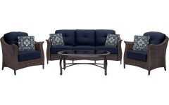 Wicker 4pc Patio Conversation Sets with Navy Cushions