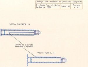 Seringa com escala de pressão de infusão.