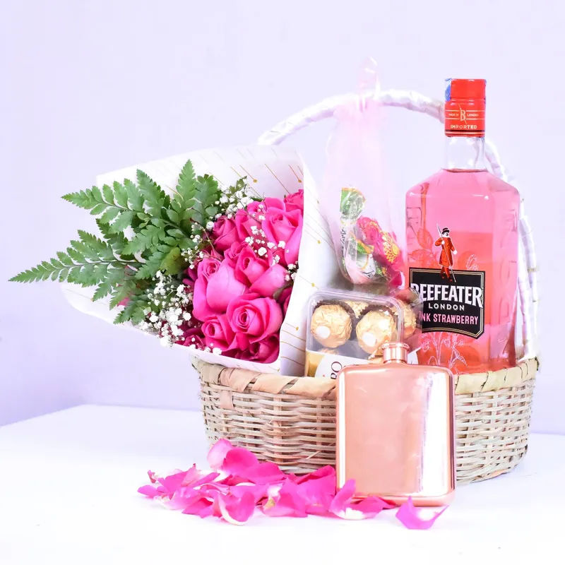 Beefeater Pink Gin and Pink Flower Basket  liquor - Drinks Vine in Kenya
