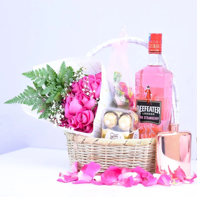 Beefeater Pink Gin and Pink Flower Basket  liquor - Drinks Vine in Kenya