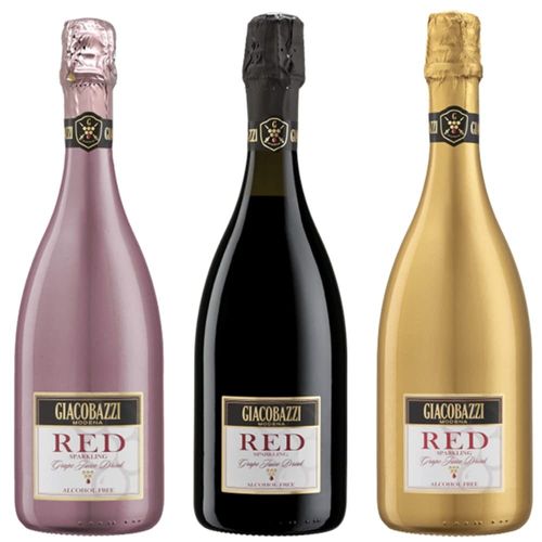 Giacobazzi Non Alcoholic Red Wine Complete Selection - Black, Gold and Pink Bottle, 750ml Each (3 X 