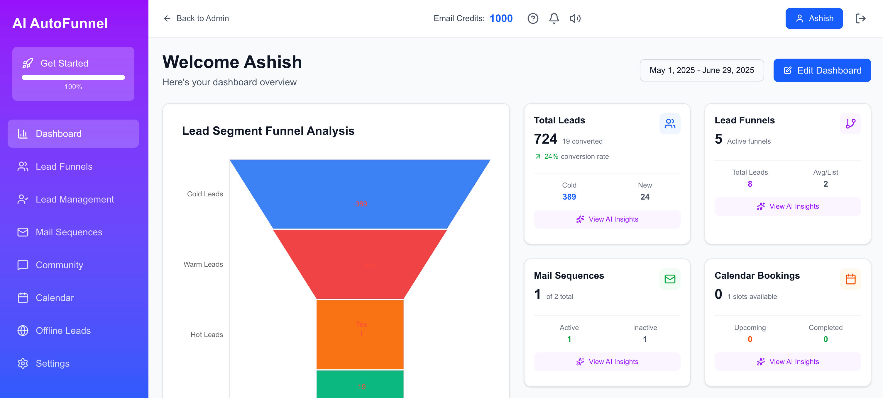 Lead Funnel CRM Dashboard