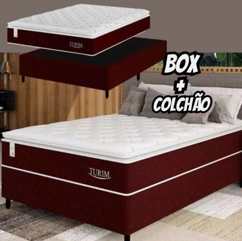Cama Box Casal (Box + Colchão) Plumatex de Mola - Ensacada 53cm de Altura Turim
