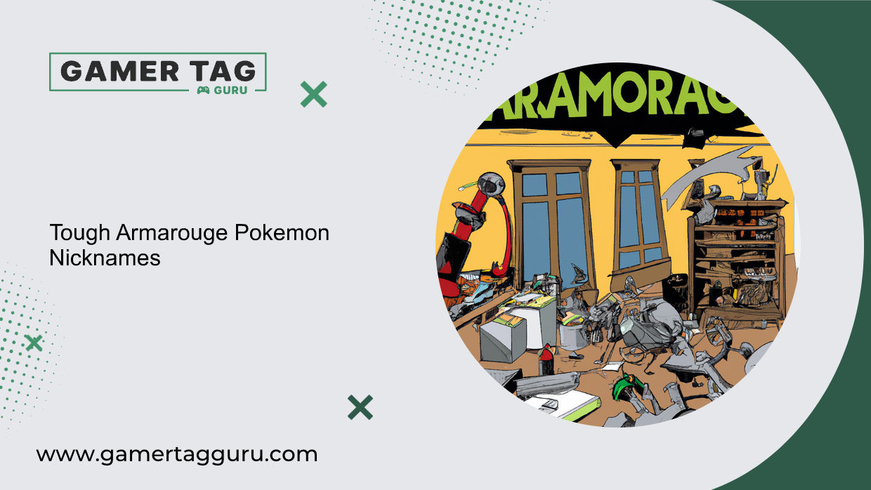 Tough Armarouge Pokemon Nicknamesblog graphic with comic book styled art