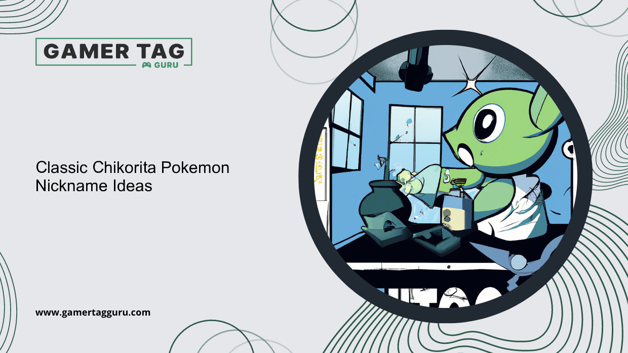 Classic Chikorita Pokemon Nickname Ideasblog graphic with comic book styled art