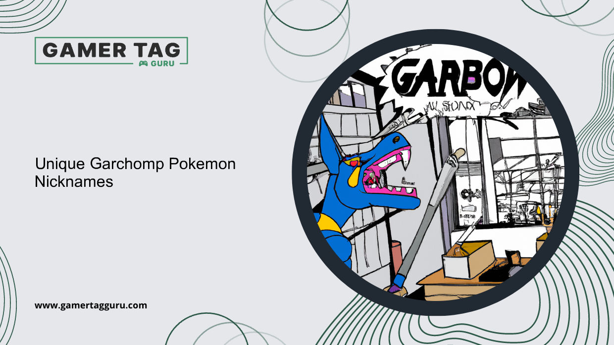 Unique Garchomp Pokemon Nicknamesblog graphic with comic book styled art