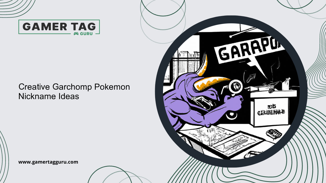Creative Garchomp Pokemon Nickname Ideasblog graphic with comic book styled art