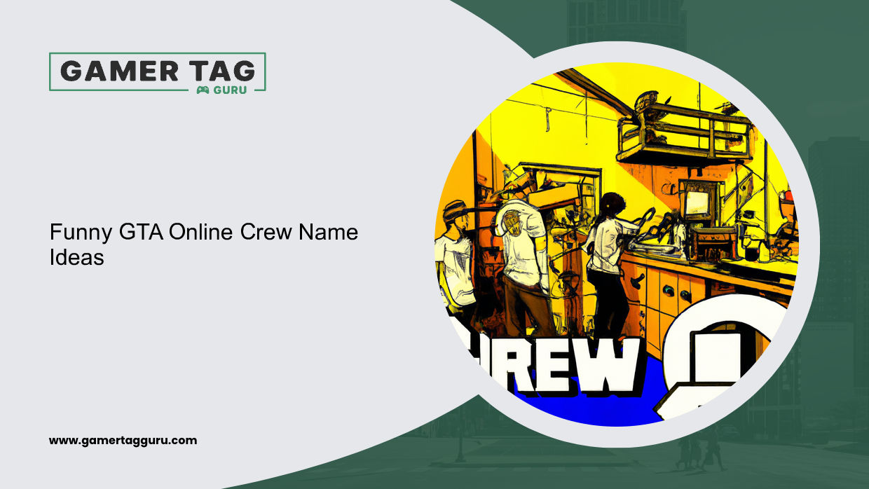 Funny GTA Online Crew Name Ideasblog graphic with comic book styled art