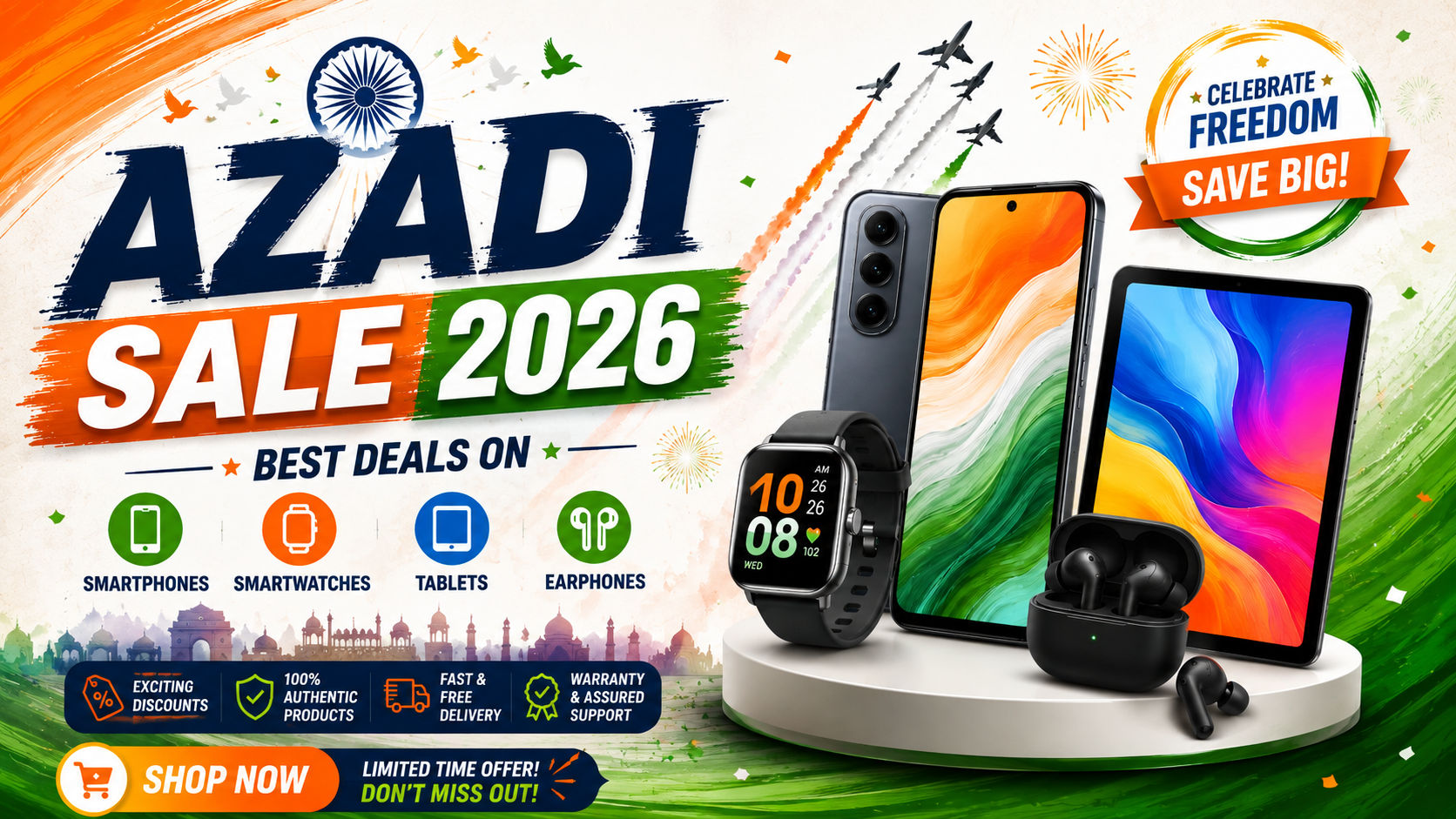 Azadi Sale 2026: Best Deals on Smartphones, Smartwatches, Tablets & Earphones