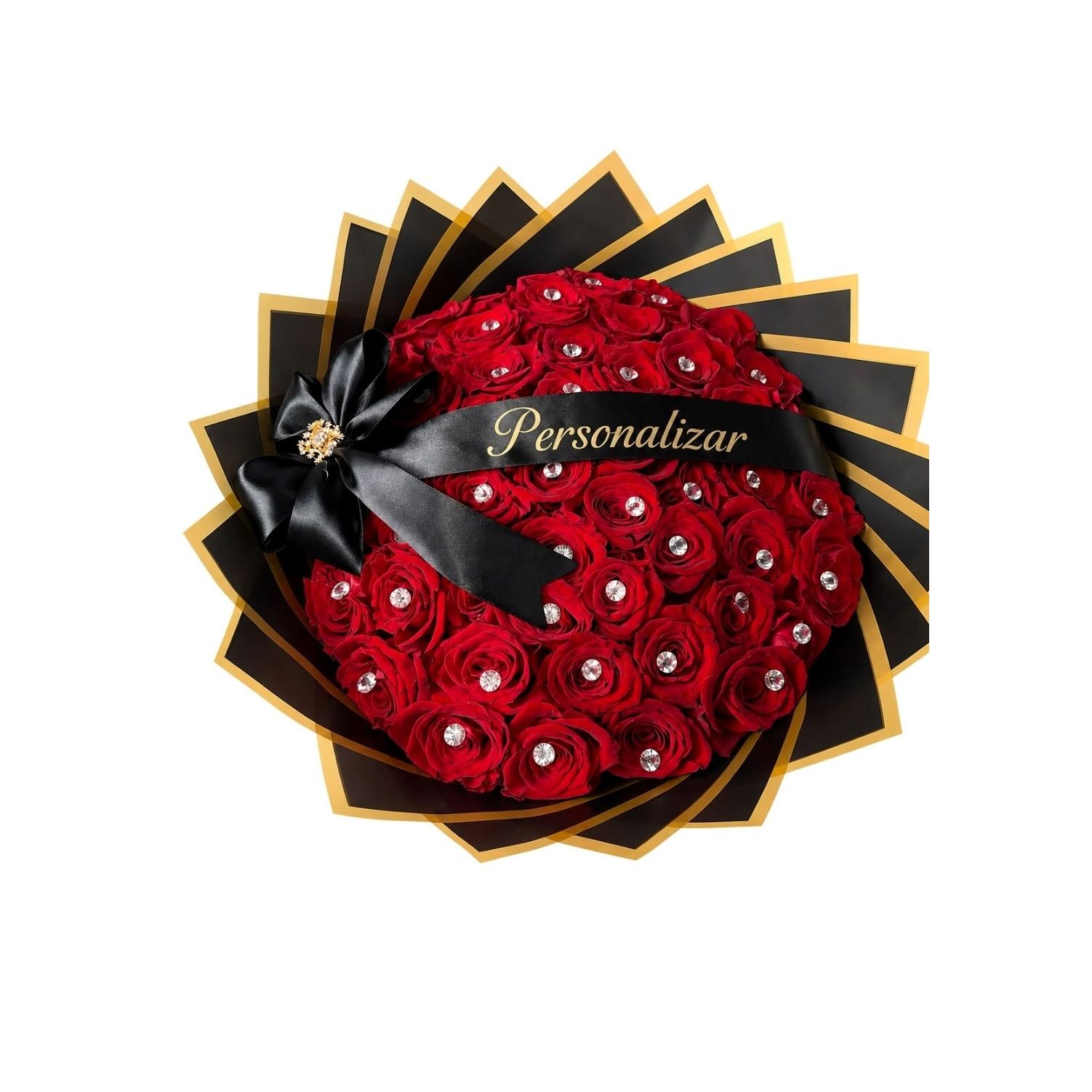 50 Red Roses bouquet + Diamond banner