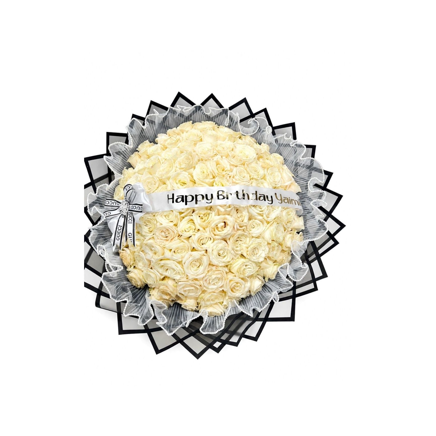 100 White Roses + Custom Banner + Luxury Paper
