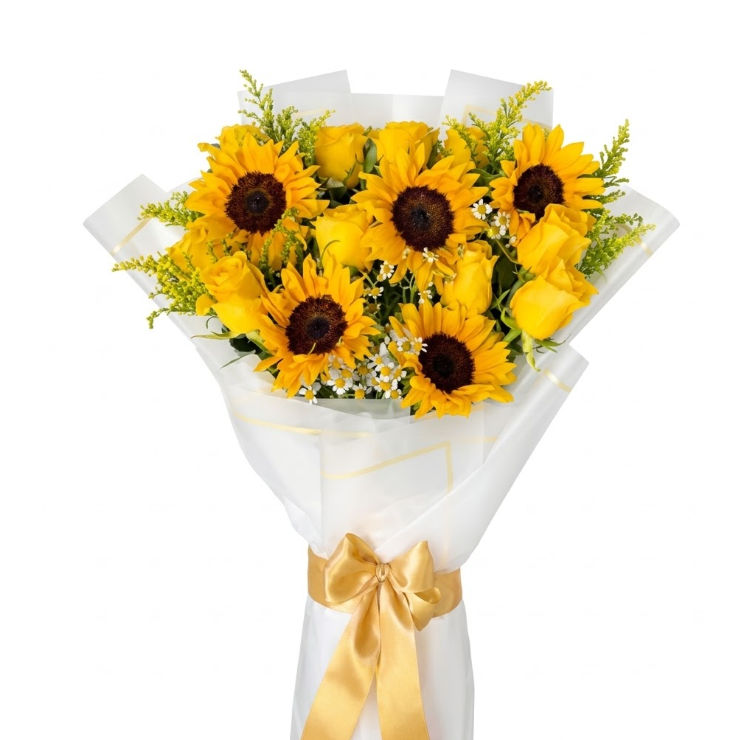 Elegant Bouquet of Sunflowers with Yellow Roses