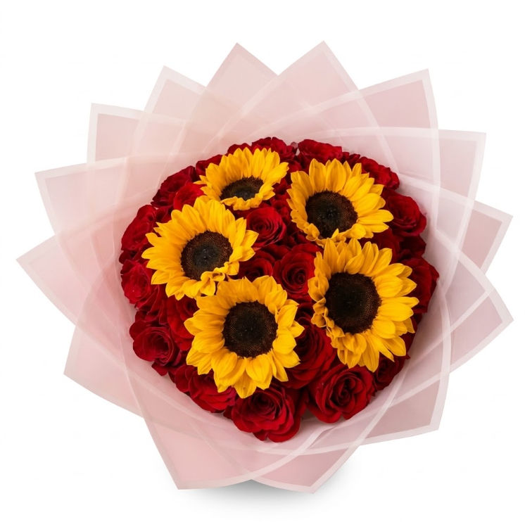 25 Red Roses with Sunflowers #2