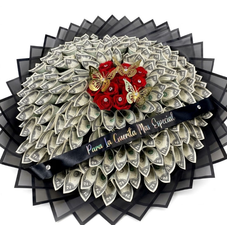 Money Bouquet Black Mesh ($50 en Bills $2)