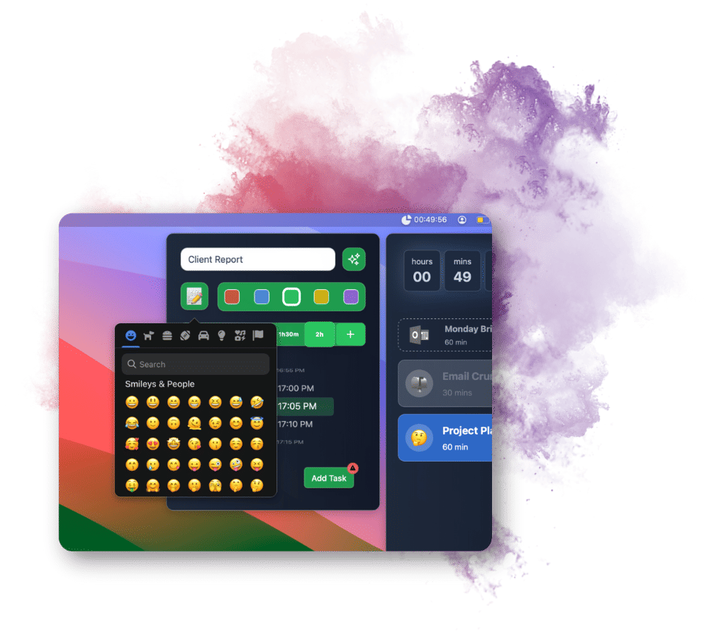 Fully customizable task management interface with emoji support and color coding