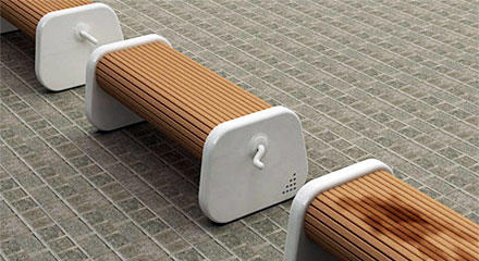 Cleverly designed park benches that can be rotated to the dry side by cranking the handle; Designed by Sungwoo Park, Paick Yoonha, Son Jongdeuk, Yoon Banseok, Cho Eunbi and Sim Minjung