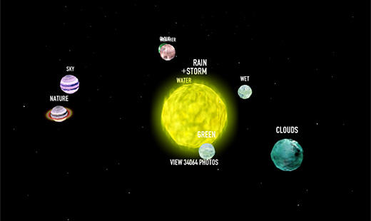 Tag Galaxy is an extremely heavy and rather pointless ‘tag’ explorer made in gratuitous Flash