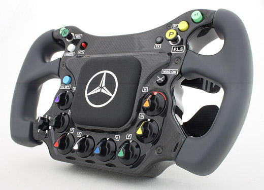 A full sized Vodafone Mclaren Mercedes MP4-22A steering wheel