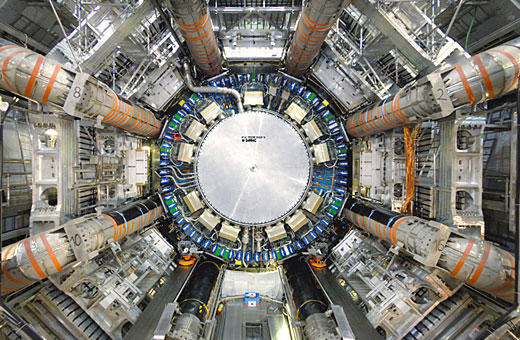 A view of the ATLAS detector in the Large Hadron Collider (LHC), a 27 kilometer (17 mile) long particle accelerator straddling the border of Switzerland and France, which is nearly set to begin its first particle beam tests