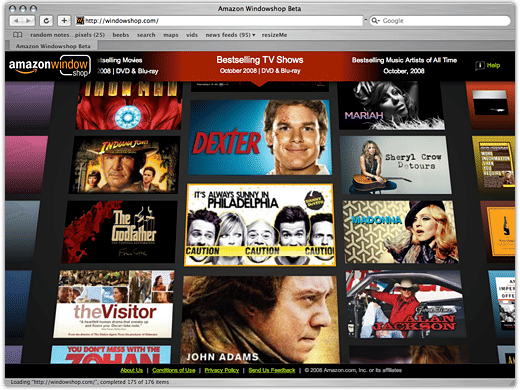 Virtually "window shop" the latest and greatest in Amazon.com books, music, videos, and games