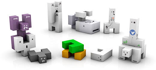 ‘Block & Blockele is a construction toy that offers a novel way of combining abstract three-dimensional elements with surface graphics that transform each element into a unique character or element’