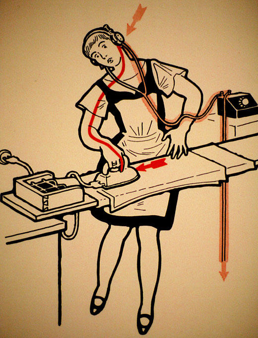 30 illustrations from the book Elektroschutz in 132 Bildern, warning us about the dangers of electric shocks