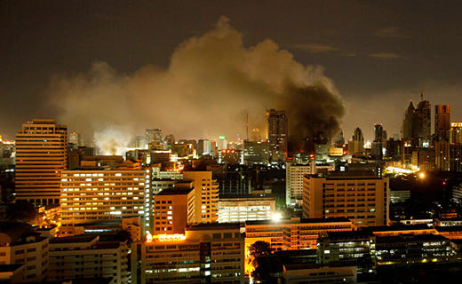 Fires burning in downtown Bangkok on Wednesday, 19 May 2010