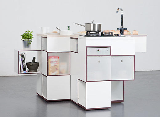 A kitchen unit with a tiny footprint, designed by German designers Robert Schierjott and Ulrich Kohl