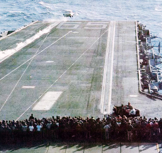 In 1978, it was apparently fashionable to get rid of an old, unwanted car by pushing it off an aircraft carrier into the sea