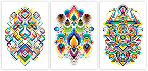 A series of three mind bending 're-imagined Rorscach' posters by Vectorfunk