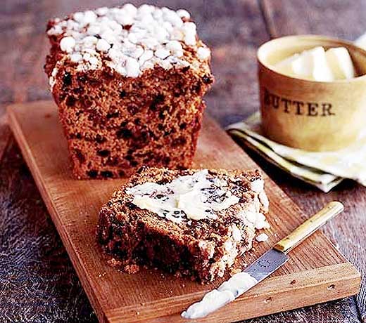 Bara brith is a Welsh tea time cake which literally means 'spotted' or 'mottled' bread