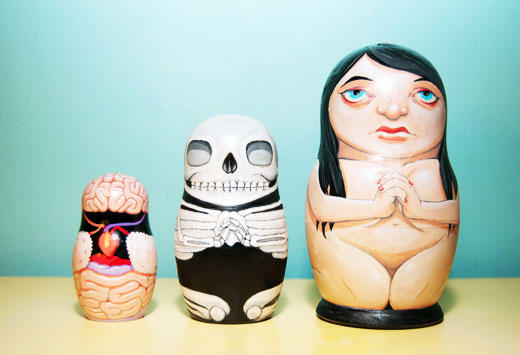The cleverest nesting dolls I've ever seen, made by artist/illustrator Jason Leveque