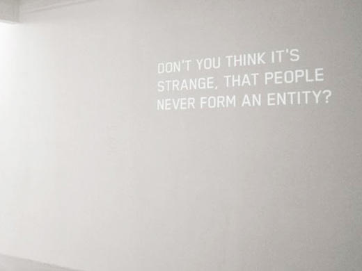 An installation from 2007 by Annja Krautgasser where sentences from 'found footage' from a series of classic films were projected as a 'spoken collage'