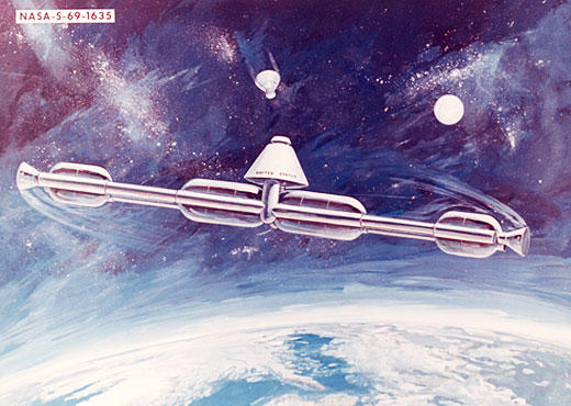 This was a space station that would rotate on it's axis to produce gravity