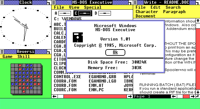 Windows 1.01 was released on November 15, 1985