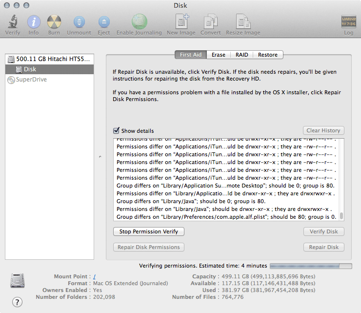 Using Disk Utility to verify and repair Mac OS X disks and permissions issues