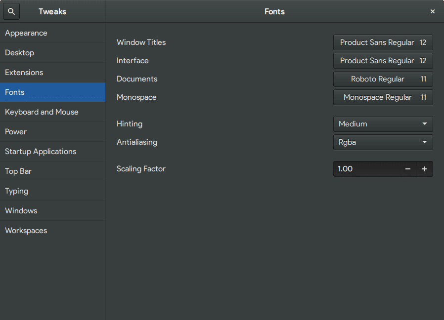 Changing the interface font in Gnome with the Tweak Tool