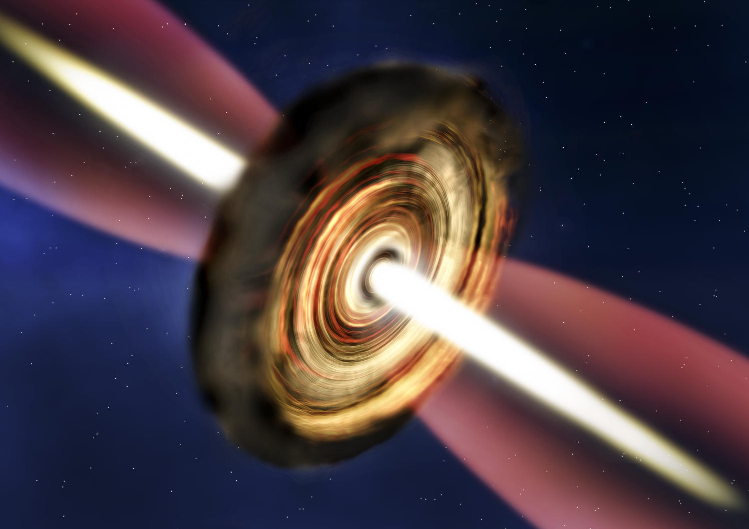 An artist's impression of the disc and outflow around the massive young star. (Credit: A. Smith, Institute of Astronomy, Cambridge)