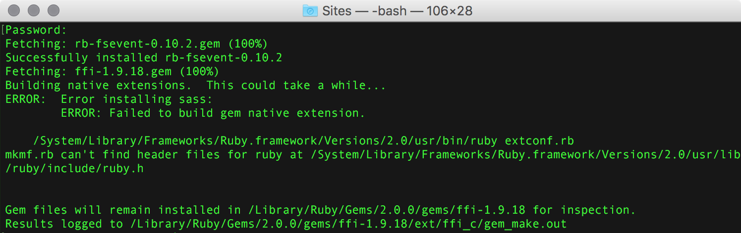 OS X – “Error installing sass”