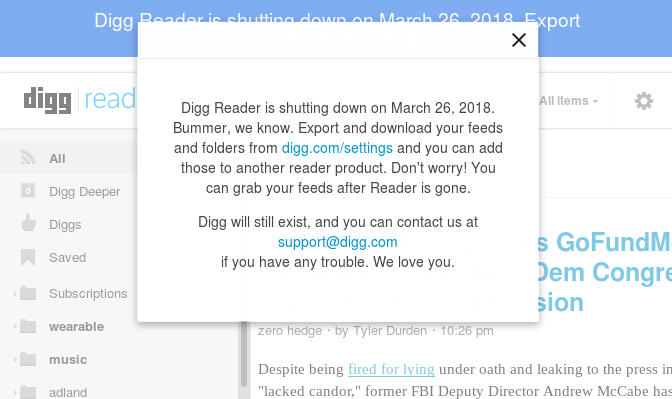 The free Digg Reader will cease to exist